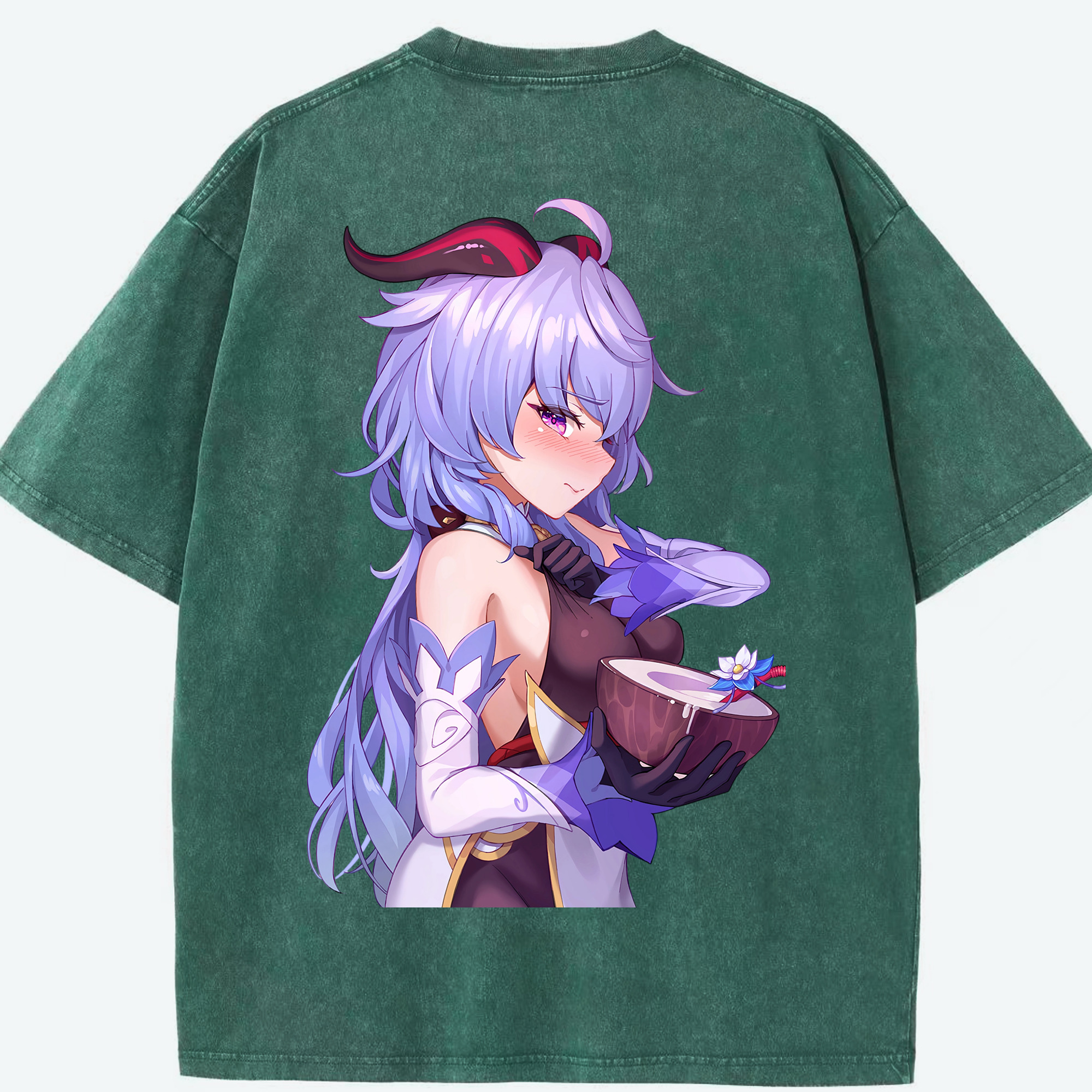 げんし神 甘雨 かんう genshin Ganyu 綿100% ヴィンテージ風 半袖Tシャツ（背面プリント）